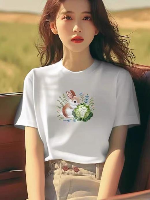 工厂直促价【100%棉】情侣（兔兔立体印-大图）柯式印花短袖T恤-喜出 商品图2