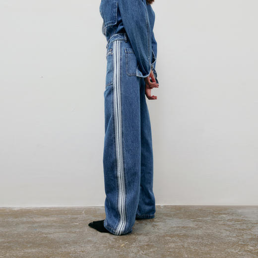 lost in echo2025春夏新款经典解构宽松显瘦茧型条纹阔腿牛仔裤女 商品图0