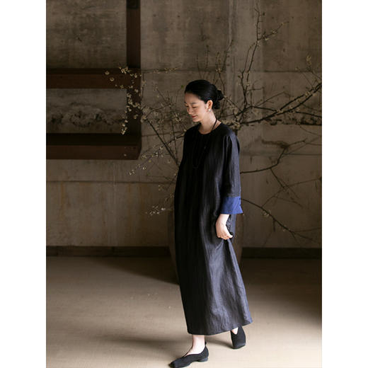 牧衣游原创 龟裂纹香云纱连衣裙轻薄显瘦复古气质真丝长裙 予蝶 商品图2