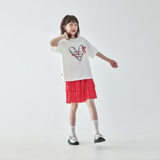 棵初2025夏季新款亲子中大女童爱心印花短袖蝴蝶结纯棉T恤 商品图3