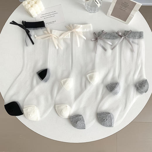 【清凉堆堆袜！开启夏日穿搭】玻璃丝袜子女春夏季薄款卡丝袜轻薄透气百搭可爱蝴蝶结花边女袜子。ry 商品图2