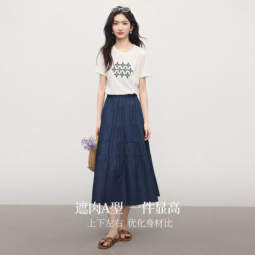 熙世界丹宁软牛仔半身裙女夏季薄款高腰宽松100%纯棉a字蛋糕裙子 商品图2