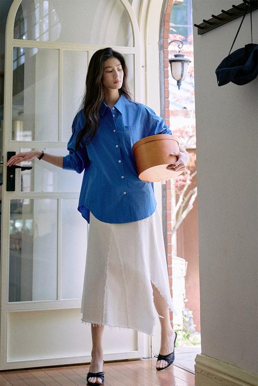 克莱因蓝精梳棉衬衫春夏季百搭通勤简约衬衫 商品图2