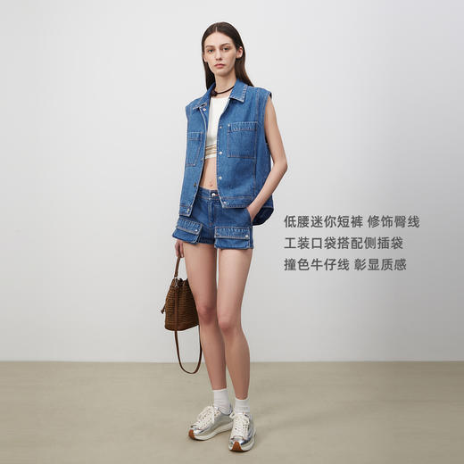 lost in echo2025春夏新款时尚低腰工装立体口袋迷你牛仔短裤女 商品图1