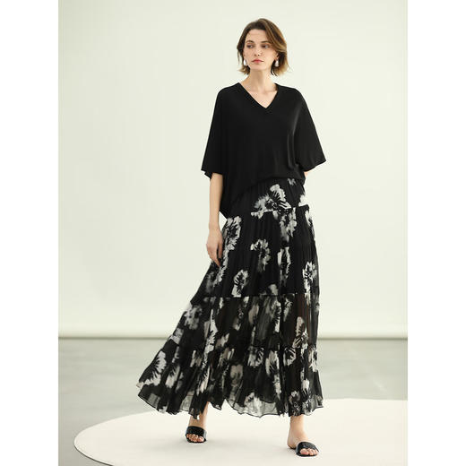 COCOBELLA国风水墨手绘超大摆半身裙女夏手工捏褶长裙HS3108 商品图3