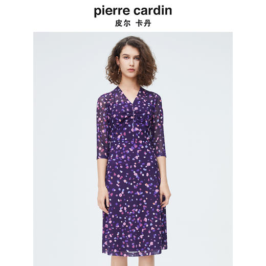 皮尔卡丹女装新款淑女褶皱修身时尚连衣裙P4136E4066Z3 商品图0