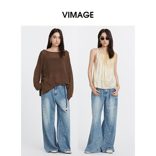VIMAGE纬漫纪秋季新款复古蓝高腰阔腿长裤牛仔裤V2205802 商品图3