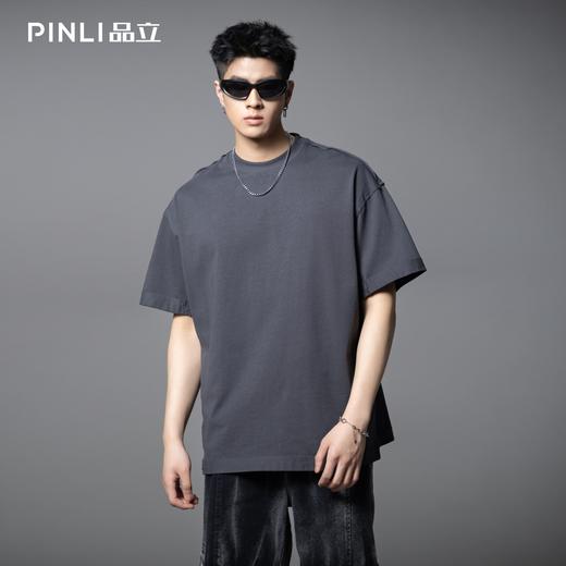 PINLI品立2025夏季新款纯色简约百搭短袖T恤男士潮牌宽松休闲上衣GD252111333 商品图6