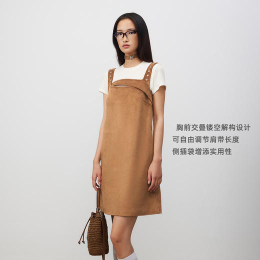 lost in echo2025春夏新款吊带仿麂皮绒复古时尚解构A字连衣裙女 商品图1