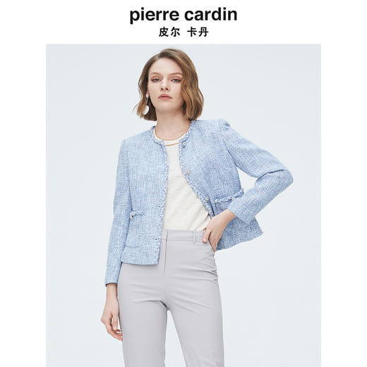 皮尔卡丹女装天蓝色淑女小香风短款外套P4112U4007L3 商品图3