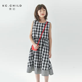 棵初2025夏季新款亲子中大女童格子连衣裙纯棉A字裙无袖背心裙