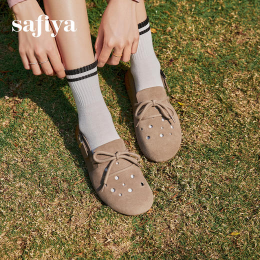 预售7天|Safiya/索菲娅2025新潮绑带洞洞鞋复古休闲百搭透气勃肯凉鞋SFD2115404 商品图3
