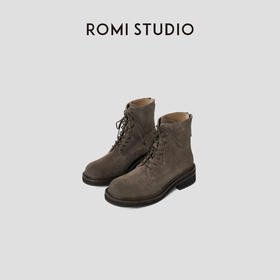 ROMI STUDIO“率性自我” 绒面牛皮拼羊皮厚底复古马丁靴 448DS044