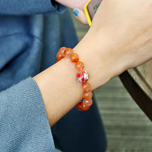 易祈吉祥天然冰飘南红手串大漆珠手链文玩属火系列饰品送礼礼物 商品图3