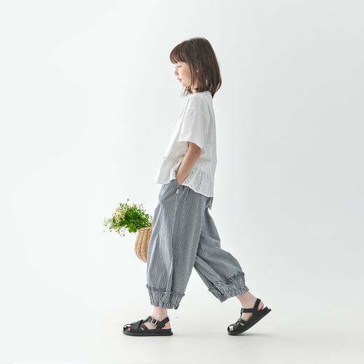 预售3.23发 棵初2025夏季新款亲子中大女童荷叶边不规则分割纯棉T恤 商品图3