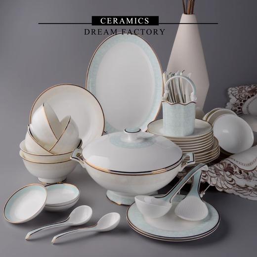 【样品特惠5折，仅1套，无货退款】骨瓷餐具套装碗盘家用中式简约陶瓷碗高级欧式乔迁新居组合碗碟陶园梦一帘幽梦8人用42头餐具 商品图4