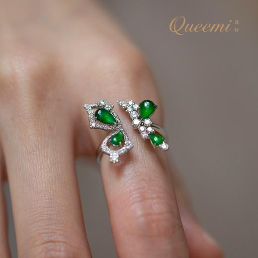 「蝶恋花」18K白翡翠钻戒 商品图0