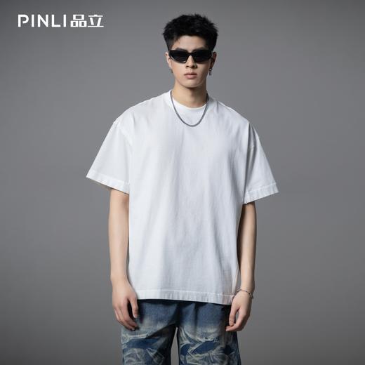 PINLI品立2025夏季新款纯色简约百搭短袖T恤男士潮牌宽松休闲上衣GD252111333 商品图4