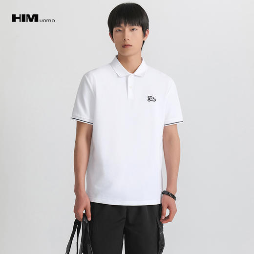 HIM漢崇 珠地棉Polo衫滴胶章图案舒适透气短袖反领T恤男 2026夏季 商品图0