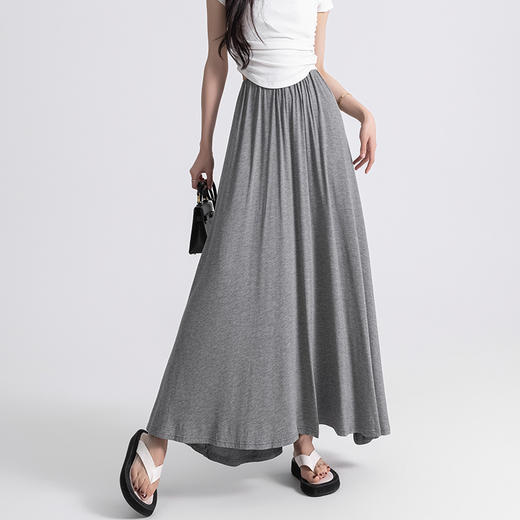 夏季薄款莫代尔棉A字半身裙 法式高腰纯色垂坠感气质优雅A字长裙 商品图2