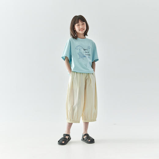 棵初2025夏季新款亲子女童棉混纺灯笼裤宽松米黄色休闲裤 商品图1