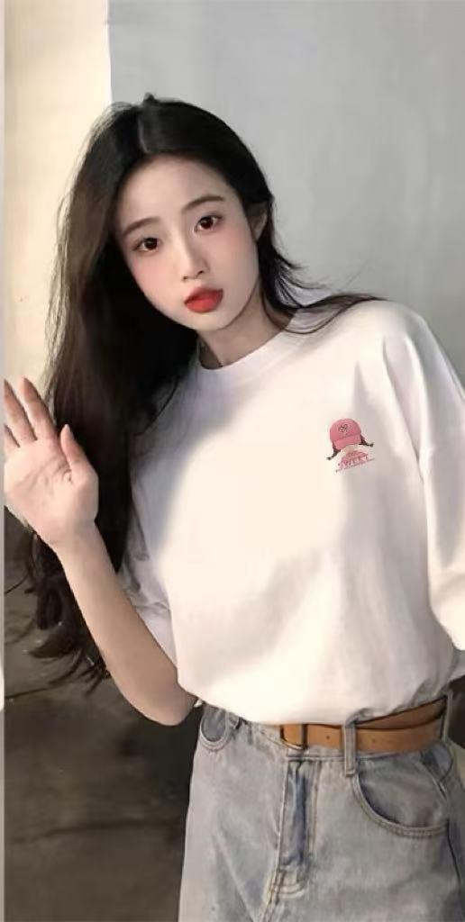 工厂直促价【100%棉】情侣（粉色麻花辫女孩-侧标）柯式印花短袖T恤-喜出 商品图2