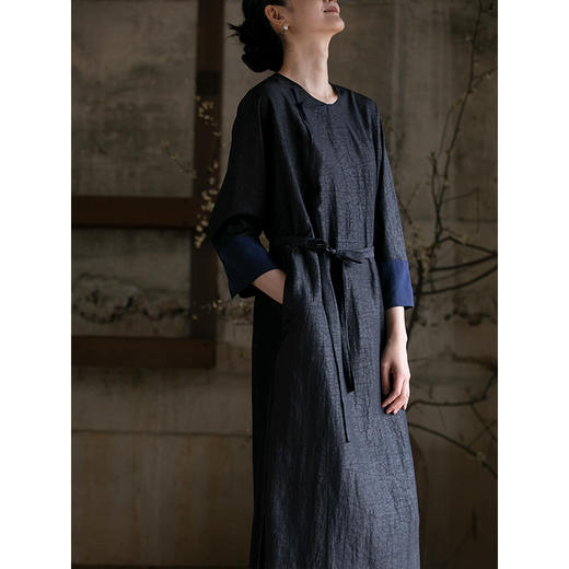 牧衣游原创 龟裂纹香云纱连衣裙轻薄显瘦复古气质真丝长裙 予蝶 商品图1