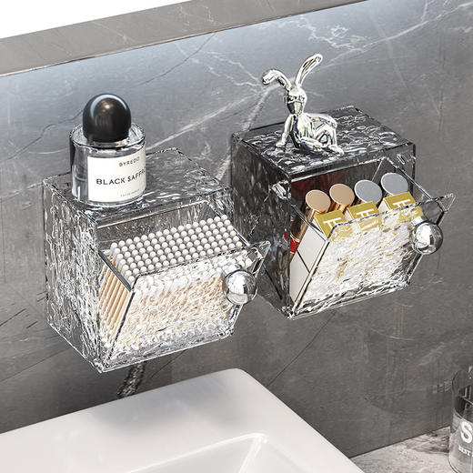 卫生间镜柜收纳盒 化妆棉卸妆棉签盒 壁挂翻盖洗漱台厕所浴室置物架 商品图3