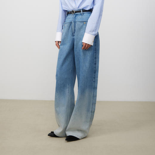 lost in echo2025春夏新款高腰时尚显瘦大口袋渐变牛仔裤阔腿裤女 商品图3