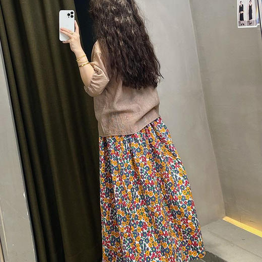 洛诗琳45540气质压褶半身裙2025夏季新款碎花A字摆印花裙3156 商品图3