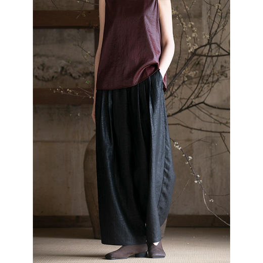 牧衣游原创龟裂纹香云纱阔腿裤轻薄显瘦黑色宽松百搭长裤 浮云卷 商品图1