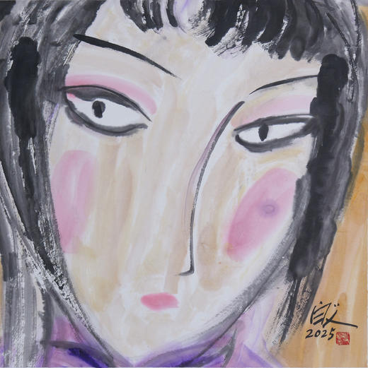 许固令《脸谱之十七》国画原作53CM*53CM 手绘宣纸脸谱系列斗方作品【GH0496】 商品图1