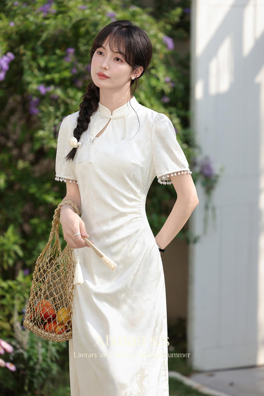 鹿向南「山月浪漫」新中式连衣裙2025新款女夏季国风旗袍短袖裙子 商品图5