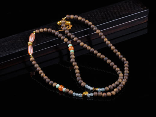 XY0220沉香+翡翠南红双葫芦项链多圈 商品图3