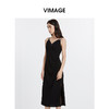 VIMAGE纬漫纪性感简约V领开叉修身黑色显瘦吊带连衣裙秋季新款V2077607 商品缩略图2