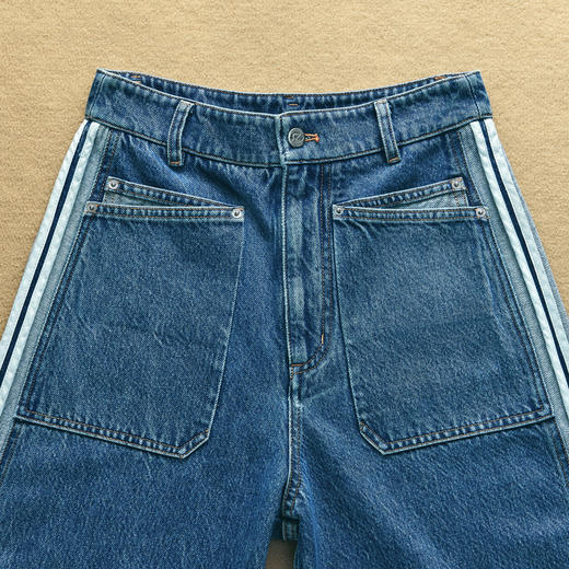 lost in echo2025春夏新款经典解构宽松显瘦茧型条纹阔腿牛仔裤女 商品图2