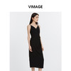 VIMAGE纬漫纪性感简约V领开叉修身黑色显瘦吊带连衣裙秋季新款V2077607 商品缩略图1