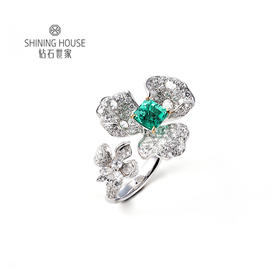 【祖母绿戒指】钻石世家 18K金祖母绿镶钻戒指   高级设计珠宝系列 绿宝石之王祖母绿 拥有美丽的翠绿色 象征着幸运、幸福和万物盎然的生命力