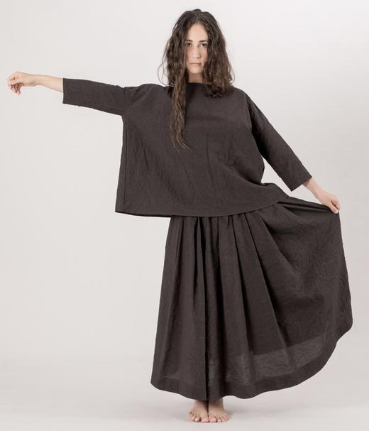 ALBUM DI FAMIGLIA 炭黑色褶皱半身长裙 商品图4