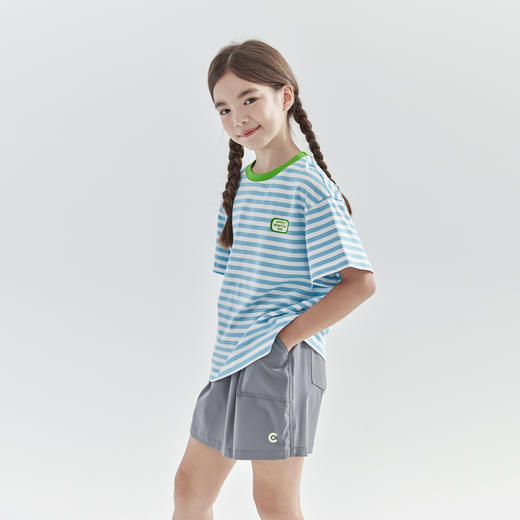 【代发】条纹短袖T恤 cicochild夏季款中大女童舒适亲子款蓝白条纹短袖 商品图4