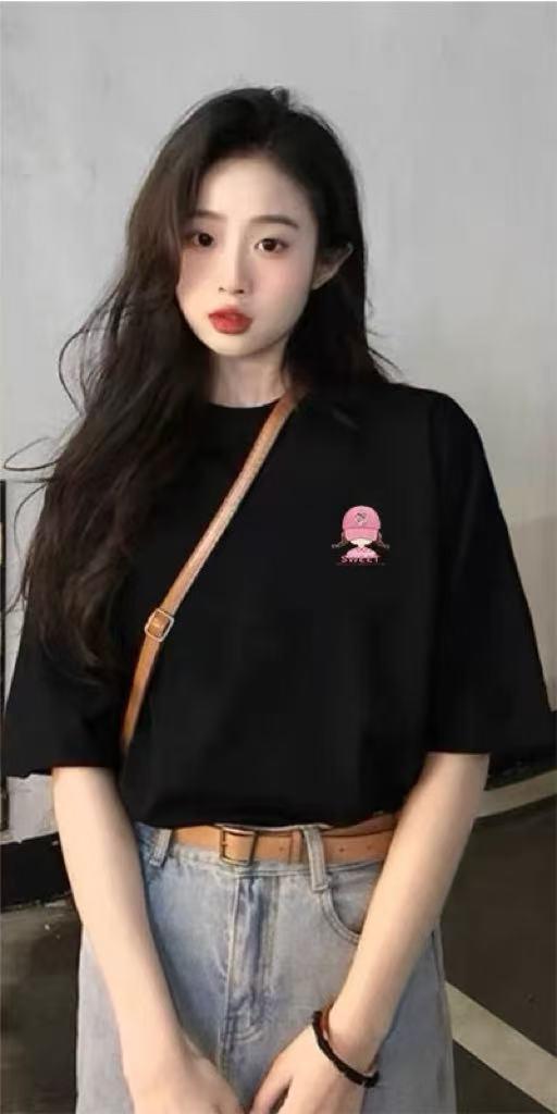 工厂直促价【100%棉】情侣（粉色麻花辫女孩-侧标）柯式印花短袖T恤-喜出 商品图1