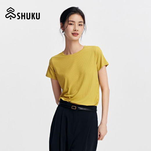 SHUKU/舒库M6云柔感柔软透气垂感圆领爽滑女款短袖T恤纯色短袖 商品图1