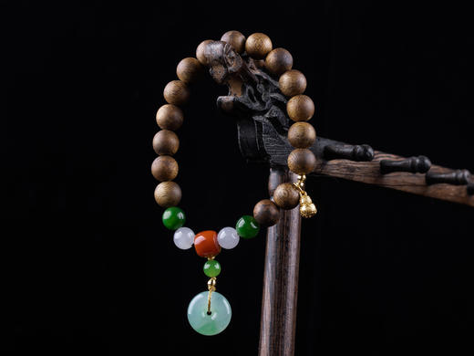 XY0233沉香+翡翠碧玉南红.银手串 商品图7