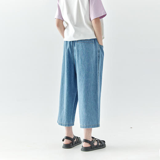 【代发】休闲牛仔裤九分裤 棵初夏季款亲子中大女童水洗蓝宽松休闲裤蓝色 商品图3