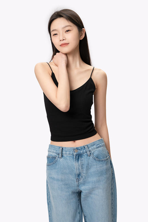 靴下物黑色细肩带美背吊带文胸一体带胸垫女夏季薄款内搭打底背心 商品图5