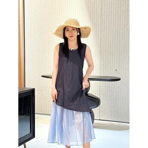 NORNS LADY诺恩 2025法式气质拼接连衣裙优雅设计显瘦长裙无袖背心裙夏季假两件裙子【赠腰带】QMYLMS2795 商品图3