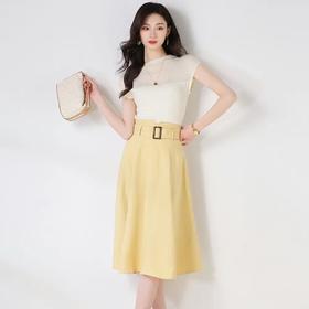 【高货sh】全新升级【铂金会员165/天猫219/差价54】(02543) 洛诗琳25春夏新款赫本罗马假日复古气质a字腰带半身裙