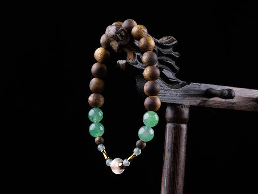 XY0226沉香+翡翠南红非洲翠银手串 商品图7