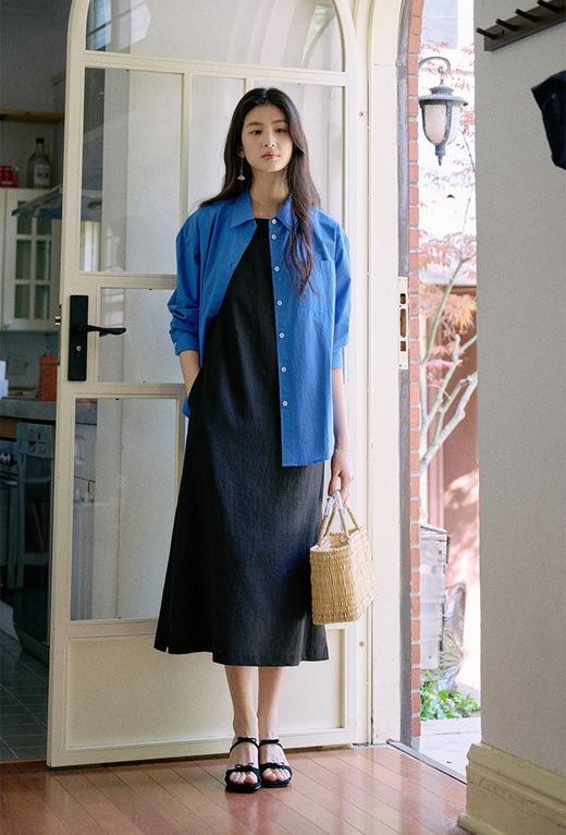 克莱因蓝精梳棉衬衫春夏季百搭通勤简约衬衫 商品图4