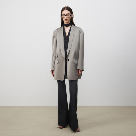 lost in echo2025春夏新款V领挂脖真丝收腰背心马甲高腰喇叭裤 商品图3